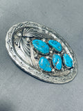 Impressive Vintage Native American Zuni Blue Gem Turquoise Sterling Silver Buckle-Nativo Arts