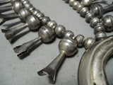 Early Superior Vintage Native American Navajo Turquoise Sterling Silver Squash Blossom Necklace-Nativo Arts