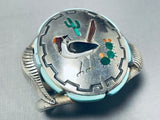 Important Vintage Native American Navajo Roadrunner Turquoise Inlay Sterling Silver Bracelet-Nativo Arts