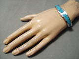 Tremendous Vintage Native American Zuni Old Kingman Turquoise Sterling Silver Bracelet Native-Nativo Arts