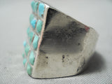Native American Huge Vintage Navajo Turquoise Squared Inlay Sterling Silver Ring-Nativo Arts