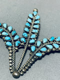 One Of The Best Ever Vintage Native American Navajo Turquoise Sterling Silver Pin Old-Nativo Arts