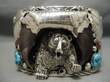 Superior Elaine Sam Vintage Native American Navajo Sterling Silver Bear Coral Bracelet-Nativo Arts