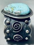 Awesome Native American Navajo Signed Pilot Mountain Turquoise Huge Sterling Silver Bracelet-Nativo Arts