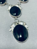 Impressive Vintage Native American Navajo Jet Sterling Silver Necklace And Earring Set-Nativo Arts