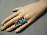 Colossal Native American Navajo Chunky Dunky Coral Turquoise Sterling Silver Native Ring-Nativo Arts
