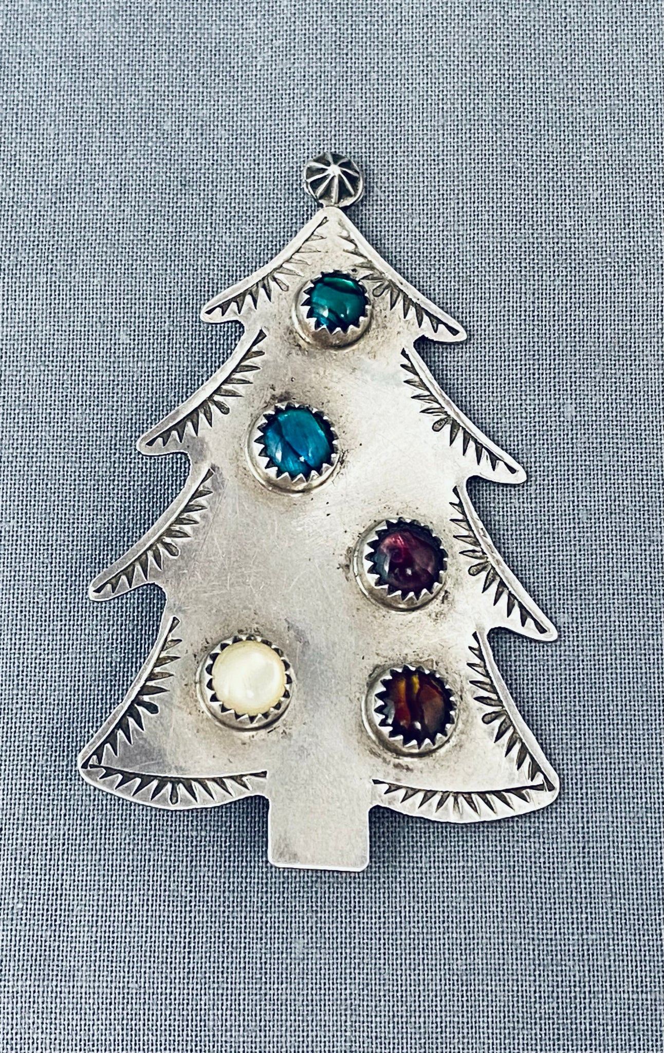 Native American Christmas Tree Pin Pendant Sterling Silver Garland & Halo Star LS Signed Marked Vintage 1980s Limited Edition popular #67 Book Piece