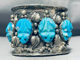 Important Hand Carved Turquoise Vintage Native American Navajo Sterling Silver Bracelet-Nativo Arts