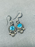 Pretty Native American Navajo Kingman Turquoise Sterling Silver Dangle Earrings Signed-Nativo Arts