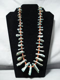Native American Advanced Workmanship Vintage Navajo Turquoise Round Coral Necklace Old-Nativo Arts