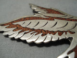 Important Huge Vintage Native American Navajo Will Singer Coral Flying Eagle Sterling Silver Pin-Nativo Arts