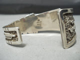 One Of Most Intricate Vintage Native American Navajo Turquoise Inlay Sterling Silver Bracelet-Nativo Arts