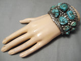 One Of The Most Chunky Turquoise Vintage Native American Navajo Sterling Silver Bracelet Old-Nativo Arts