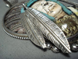 Native American One Of The Most Detailed Ever Chief Turquoise Sterling Silver Pendant-Nativo Arts