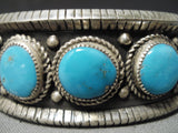 Unforgettable Vintage Native American Navajo Morenci Turquoise Sterling Silver Bracelet Old-Nativo Arts