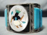 Native American One Of Biggest Best Vintage Navajo Kachina Turquoise Sterling Silver Bracelet-Nativo Arts