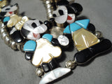 Rare 1980's Vintage Native American Zuni Turquoise Sterling Silver Squash Blossom Necklace Old-Nativo Arts