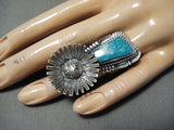 Expert Kachina Detail Native American Navajo Gilbert Turquoise Sterling Silver Ring-Nativo Arts