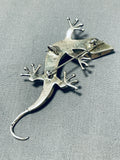 Charming Native American Navajo Sleeping Beauty Turquoise Sterling Silver Gecko Pin-Nativo Arts