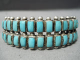 Rare Vintage Zuni Native American Navajo Squared Turquoise Sterling Silver Bracelet Old-Nativo Arts