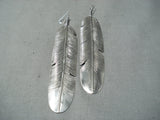 Astounding Navajo Sterling Silver Feather Earrings Native American-Nativo Arts