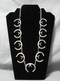 Incredible Vintage Native American Navajo Turquoise Sterling Silver Squash Blossom Necklace-Nativo Arts