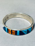 Extremely Rare Native American Navajo Turquoise Inlay Sterling Silver Bangle Bracelet-Nativo Arts