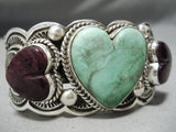 One Of Best Native American Navajo Royston Turquoise Heart Sterling Silver Bracelet-Nativo Arts