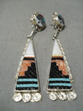 Important Zuni Native American Turquoise Inlay Sterling Silver Earrings-Nativo Arts
