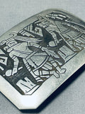 Dancing Kachina Vintage Native American Navajo Hand Carved Sterling Silver Buckle-Nativo Arts