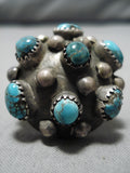 Marvelous Vintage Native American Navajo Domed Lone Mountain Turquoise Sterling Silver Ring-Nativo Arts