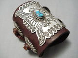 Huge Detailed Vintage Native American Navajo Deep Blue Turquoise Sterling Silver Ketoh Bracelet-Nativo Arts