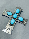 Marvelous Vintage Native American Navajo Blue Diamond Turquoise Sterling Silver Cross Pendant-Nativo Arts