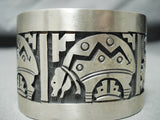Wide Hand Tooled Vintage Hopi/ Native American Navajo Sterling Silver Bear Bracelet-Nativo Arts
