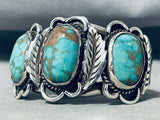 Quality Vintage Native American Navajo Royston Turquoise Sterling Silver Leaf Bracelet-Nativo Arts