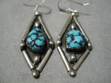 Important High Grade Turquoise Vintage Native American Navajo Sterling Silver Earrings-Nativo Arts