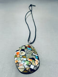 Electrifying Native American Navajo Mother Of Pearl Shell Sterling Silver & Leather Necklace-Nativo Arts