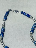 Rare Modernistic Native American Navajo Lapis Sterling Silver Inlay Necklace-Nativo Arts