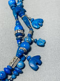 One Of The Most Unique Vintage Native American Navajo Lapis Bear Sterling Silver Necklace-Nativo Arts