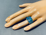 One Of The Most Unique Inlay Vintage Native American Navajo Turquoise Sterling Silver Ring-Nativo Arts