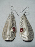 Outstanding Vintage Navajo Native American Garnet Sterling Silver Earrings-Nativo Arts