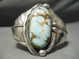 Museum Vintage Native American Navajo #8 Turquoise Sterling Silver Leaf Bracelet Old-Nativo Arts