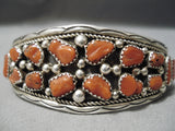 Chunyk Coral Navajo Sterling Silver Native American Bracelet Cuff-Nativo Arts