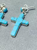 Impressive Vintage Native American Navajo Turquoise Sterling Silver Cross Earrings-Nativo Arts