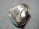 Monumental Vintage Native American Navajo Spiderweb Turquoise Sterling Silver Ring Old-Nativo Arts
