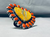 Gorgeous Native American Navajo Honeybee Coral Sterling Silver Huge Heart Ring-Nativo Arts