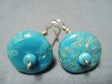 Exquisite Vintage Native American Navajo Blue Gem Turquoise Sterling Silver Earrings-Nativo Arts