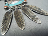 One Of The Best Vintage Native American Zuni Turquoise Kachina Sterling Silver Inlay Necklace-Nativo Arts