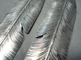 Impressive Navajo Native American Sterling Silver Feather Pendant Earrings-Nativo Arts