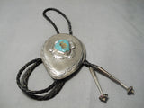 Huge Heavy Men's Vintage Native American Navajo Turquoise Sterling Silver Bolo Tie Old-Nativo Arts